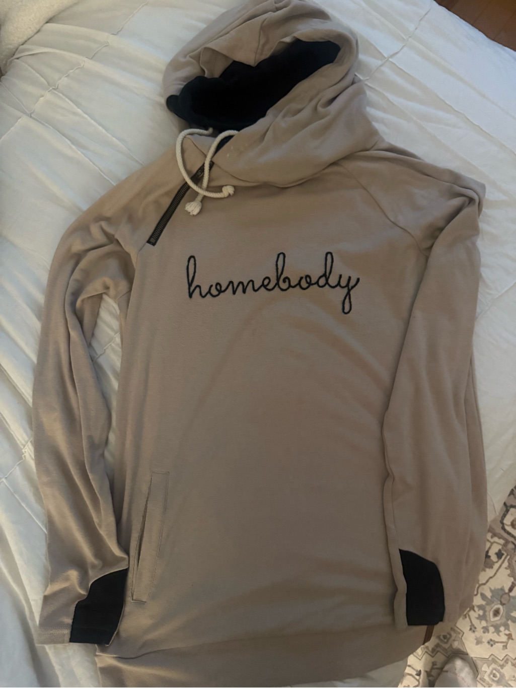 Ampersand Avenue “Homebody” Double Hood Sweatshirt Beige/Black Size M